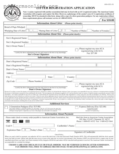 Aca Litter Registration Template
