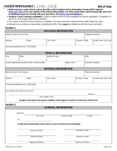 Alberta Bill Sale Template