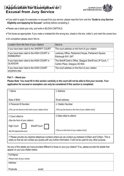 Application For Exemption Or Excusal From Jury Service Template