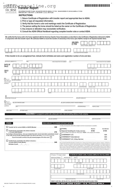 AQHA transfer form Template