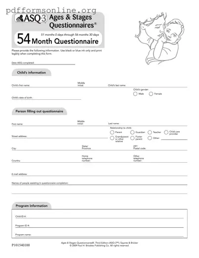 Asq 54 Month Questionnaire Template