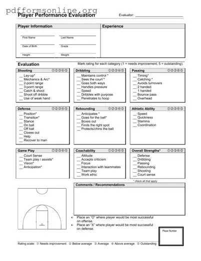 Basketball Evaluation Template