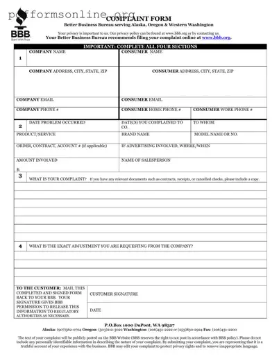 Bbb Complaint Template