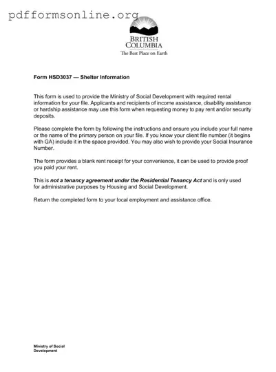 Bc Shelter Information Template