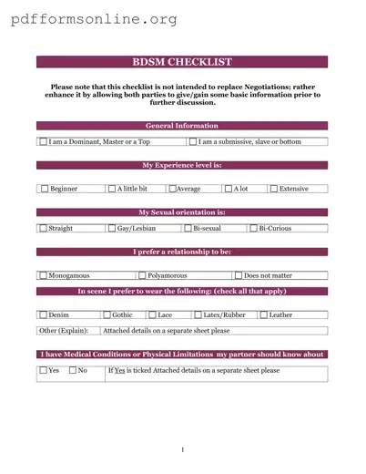 Bdsm Checklist Template