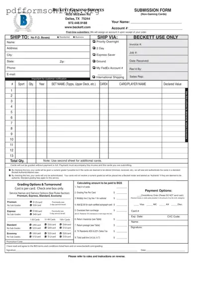 Beckett Grading Template