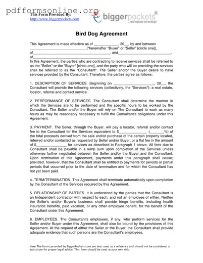 Bird Dog Agreement Template