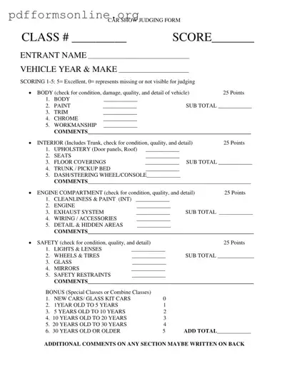 Car Show Judging Template