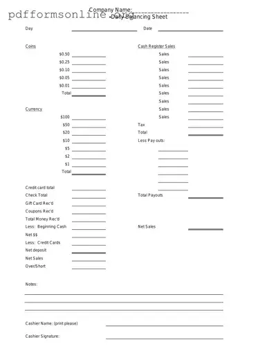 Cash Drawer Count Sheet Template