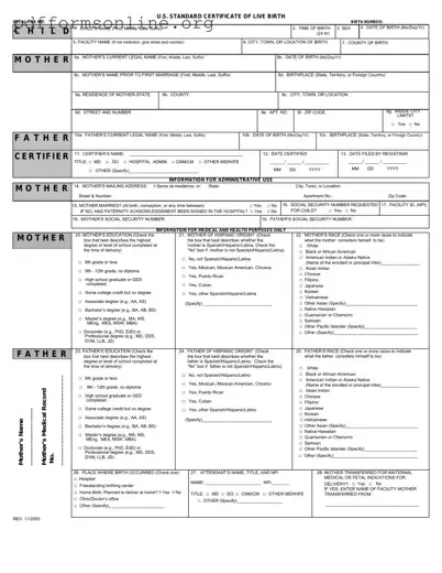 CDC U.S. Standard Certificate of Live Birth Template