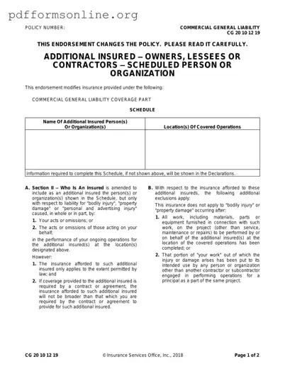 Cg 20 10 07 04 Liability Endorsement Template