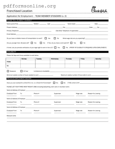 Chick Fil A Job Application Template