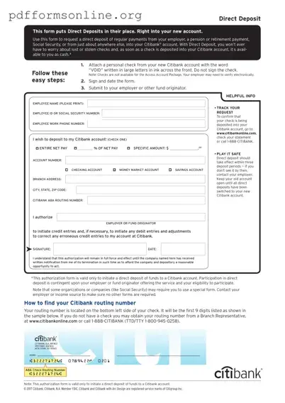 Citibank Direct Deposit Template