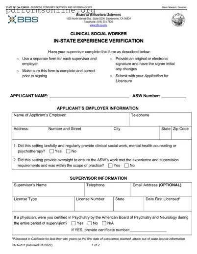Clinical Social Experience Verification Template