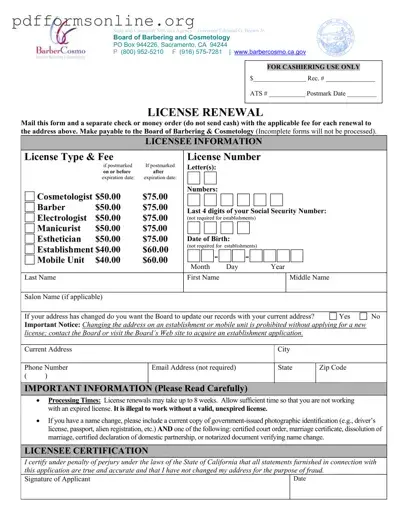Cosmetology License Renewal California Template