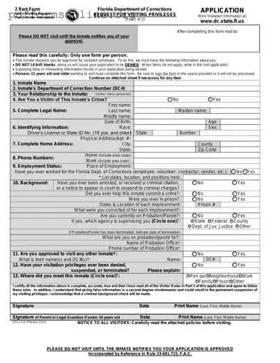 Department Of Corrections Visitation Florida Template