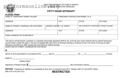 Driving Fifty Hour Affidavit Template