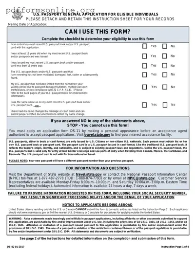 DS-82 01-2017 US Passport Renewal Application Template