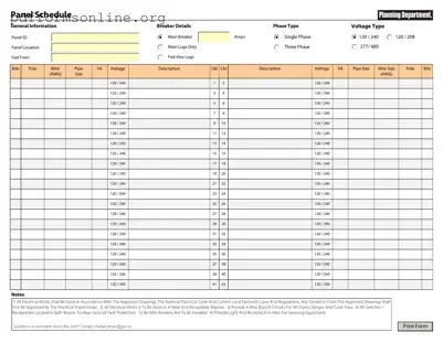 Electrical Panel Schedule Template