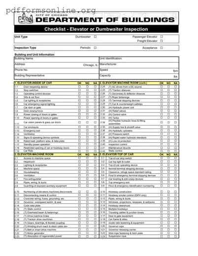 Elevator Inspection Checklist Template