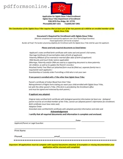 Enrollment Oglala Sioux Tribe Template