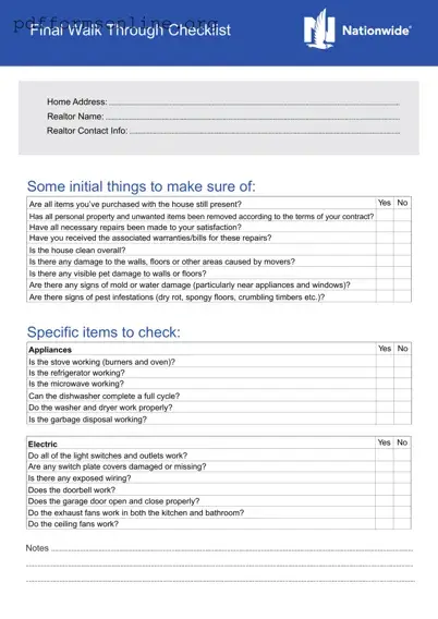 Final Walk Through Checklist Template