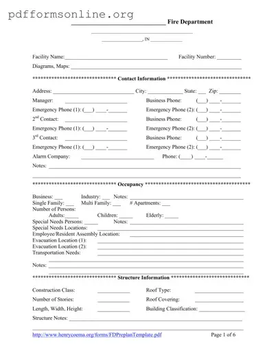 Fire Department Pre Plan Template