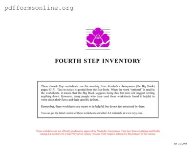 Fourth Step Inventory Template