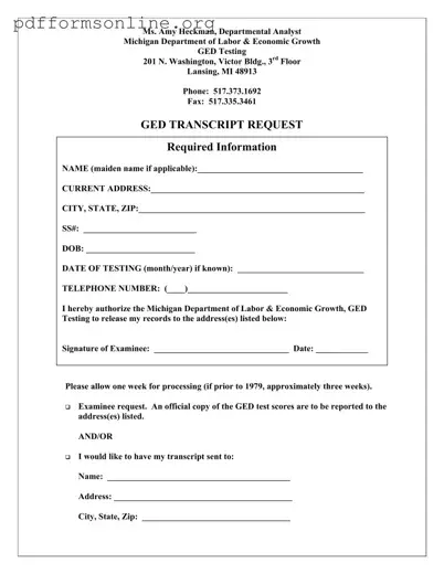 Michigan Ged Transcript Request Template