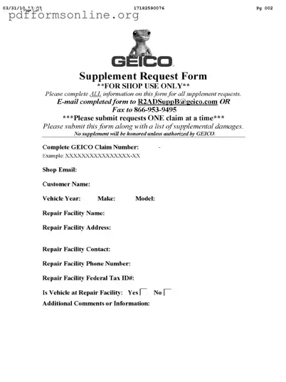 Geico Supplement Request Template