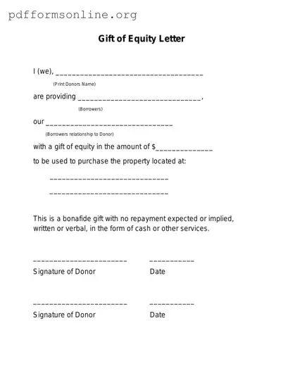 Gift Of Equity Letter Template