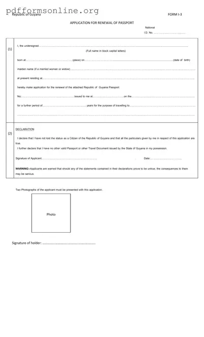 Guyana Passport Renewal Template