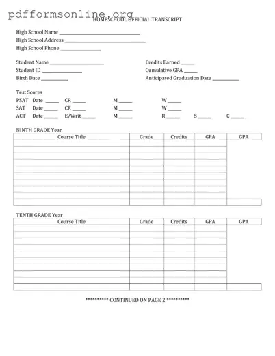 High School Transcript Template