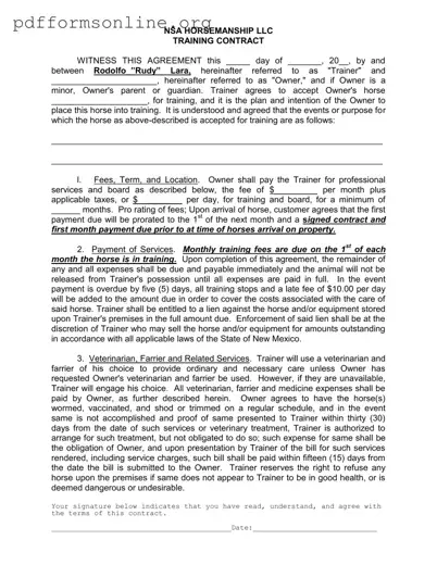 Horse Training Contract Template