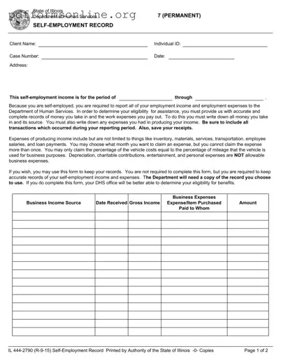 Il 444 2790 Self Employment Record Template