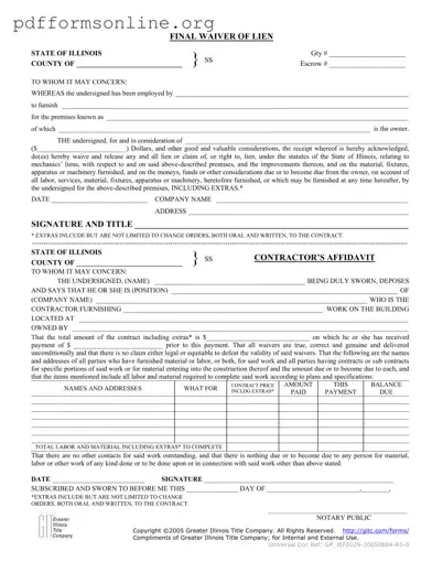 Illinois Final Waiver Of Lien Template