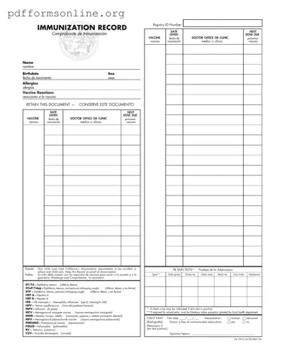 Immunization Record Template