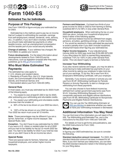 IRS 1040-ES Template