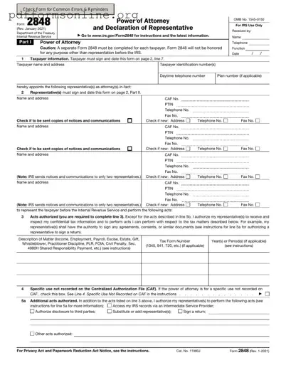 IRS Power of Attorney ( 2848) Template