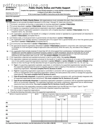 IRS Schedule A 990 or 990-EZ Template