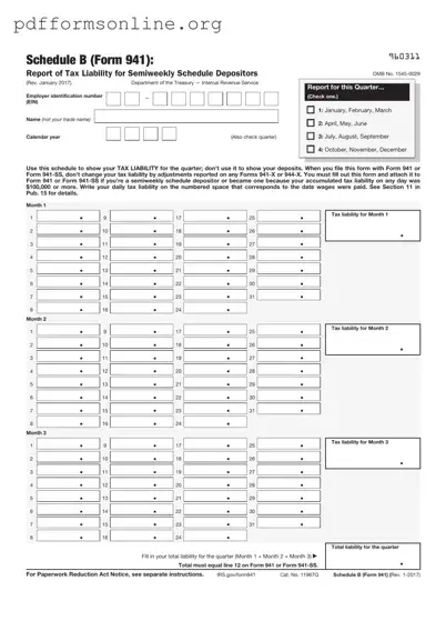 IRS Schedule B 941 Template