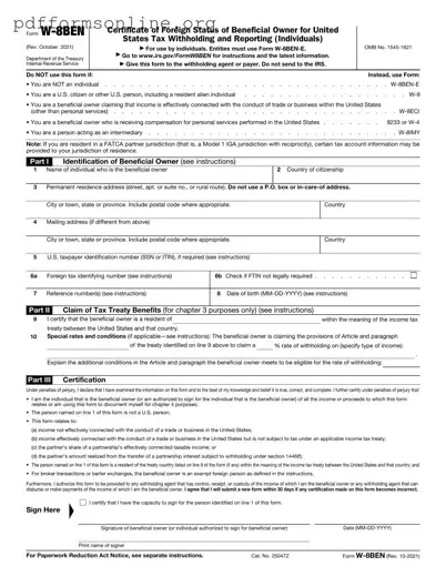 IRS W-8BEN Template