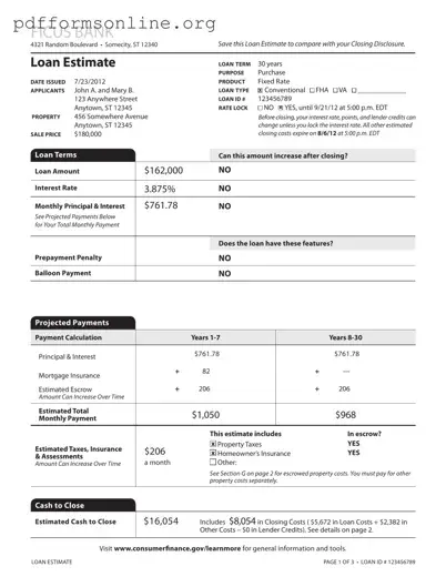 Loan Estimate Template