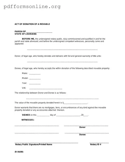 Louisiana act of donation Template