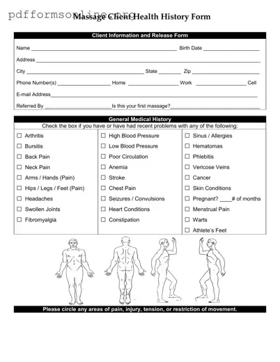 Massage Health History Template