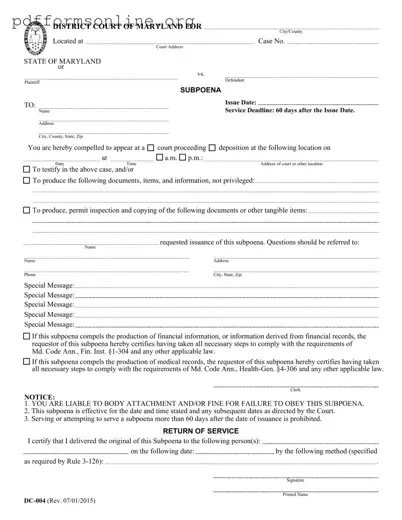 Md Subpoena Template