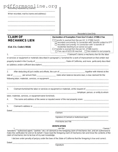 Mechanics Lien California Template