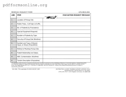 Medevac request form GTA 08-01-004 Template