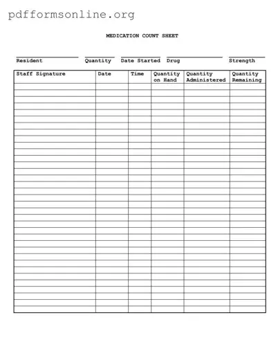 Medication Count Sheet Template