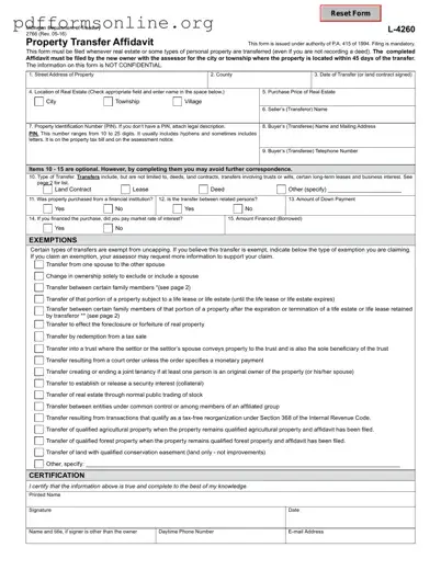 Michigan Property Transfer Affidavit 2766 Template